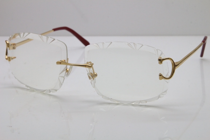 Cartier Rimless Metal Original T8200762 Eyeglasses in Gold Transparent Carved Lens