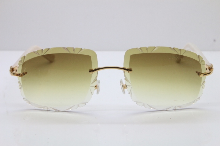 Cartier T8200762 Rimless Sunglasses In Gold Brown Carved Lens