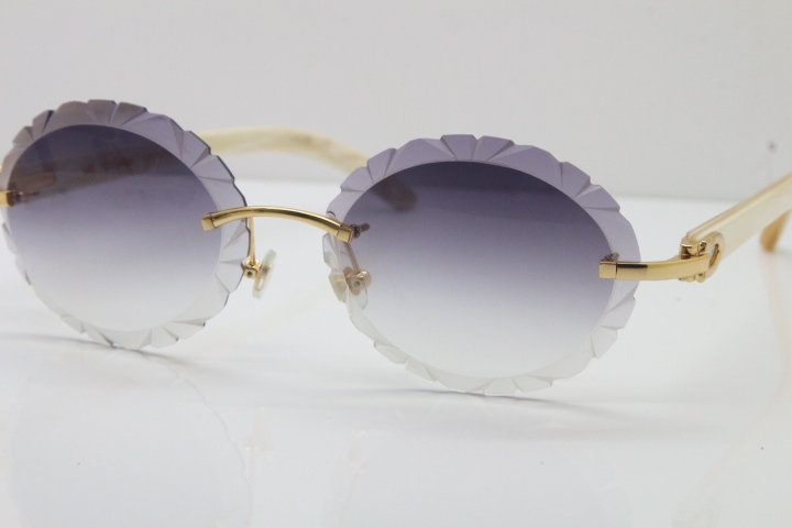 Cartier Rimless Original Genuine Natural Horn T8200761 Sunglasses In Gold Gray Carved Lens