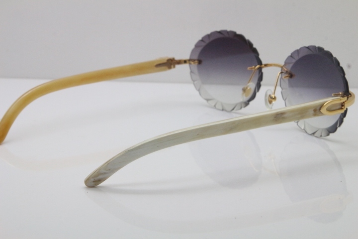 Cartier Rimless Original Genuine Natural Horn T8200761 Sunglasses In Gold Gray Carved Lens