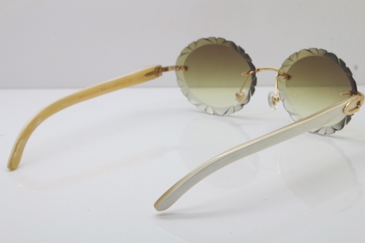 Cartier Rimless Original Genuine Natural Horn T8200761 Sunglasses In Gold Brown Carved Lens