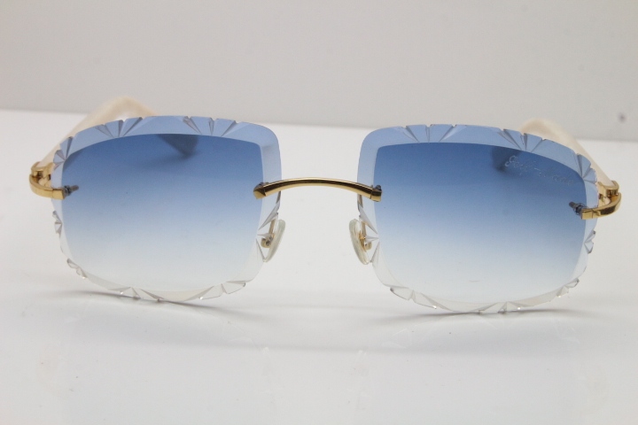 Cartier T8200762 Rimless Sunglasses In Gold Blue Carved Lens