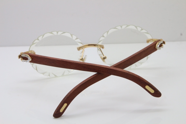 Cartier Big Stones Carved Wood T8200761 Rimless Optical In Silver Transparent Carved Lens