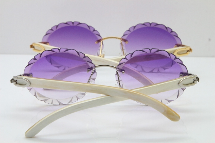 Cartier Rimless Original Genuine Natural Horn T8200761 Sunglasses In Gold Purple Carved Lens