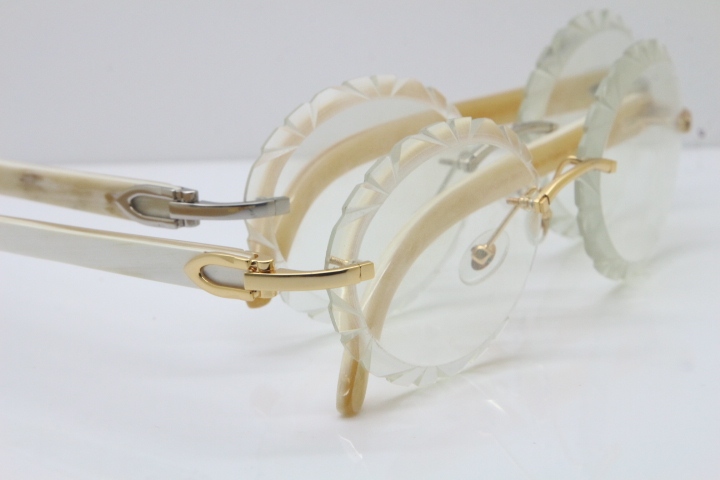 Cartier Rimless Original Genuine Natural Horn T8200761 Optical In Gold Transparent Carved Lens