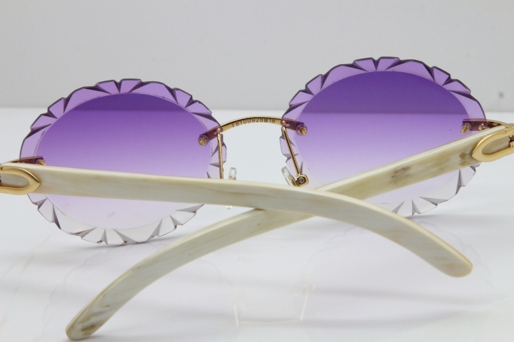 Cartier Rimless Original Genuine Natural Horn T8200761 Sunglasses In Gold Purple Carved Lens