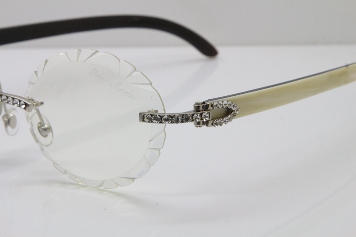 Cartier Big Stones White Inside Black Buffalo Horn T8200761 Rimless Optical In Silver Transparent Carved Lens