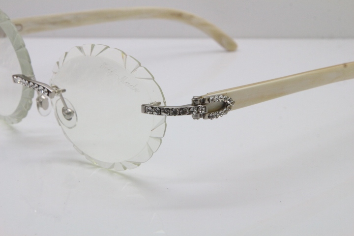 Cartier Big Stones White Genuine Natural Horn T8200761 Rimless Optical In Silver Transparent Carved Lens