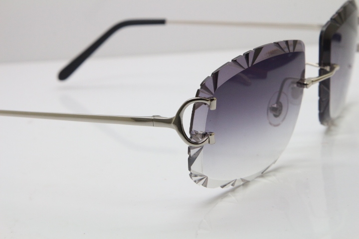 Cartier Rimless Metal Original T8200762 Sunglasses in Silver Gray Carved Lens