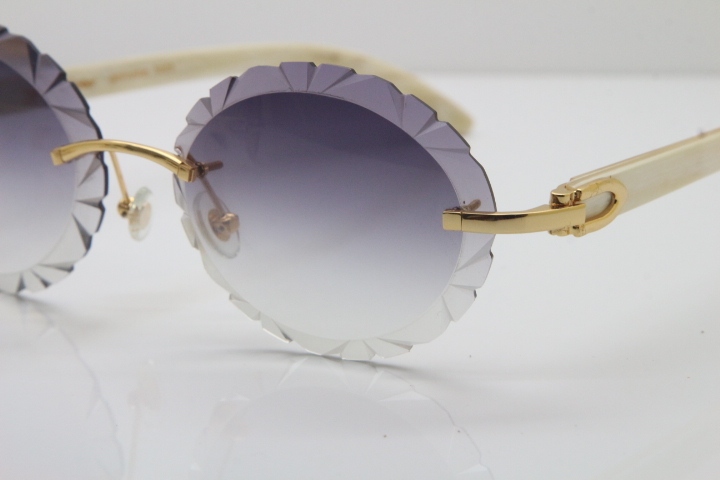 Cartier Rimless Original Genuine Natural Horn T8200761 Sunglasses In Gold Gray Carved Lens