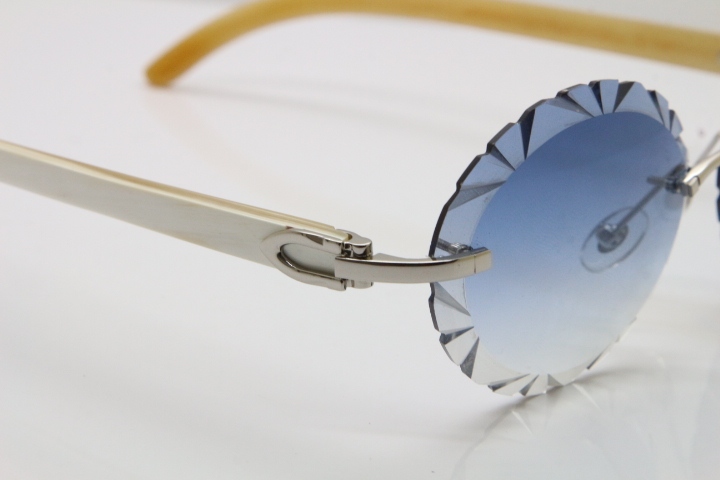 Cartier Rimless Original Genuine Natural Horn T8200761 Sunglasses In Gold Blue Carved Lens