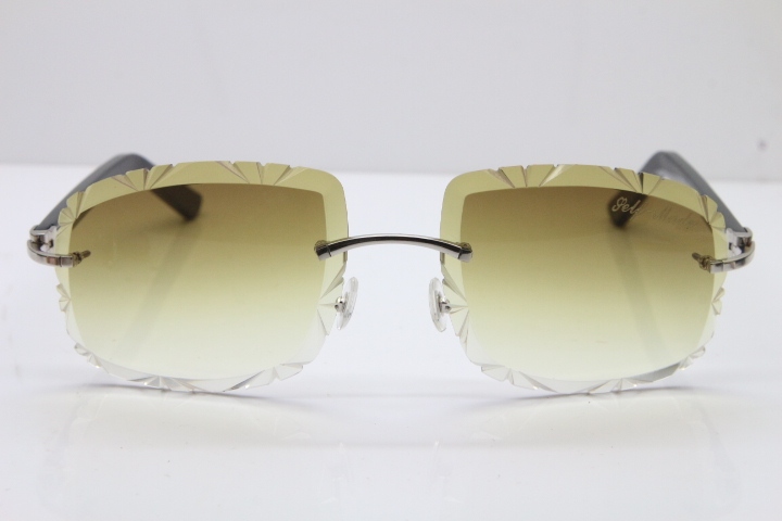 Cartier T8200762 Rimless Sunglasses In Gold Brown Carved Lens