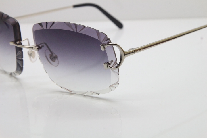 Cartier Rimless Metal Original T8200762 Sunglasses in Silver Gray Carved Lens