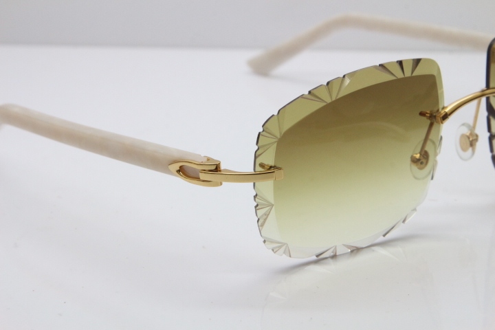 Cartier T8200762 Rimless Sunglasses In Gold Brown Carved Lens