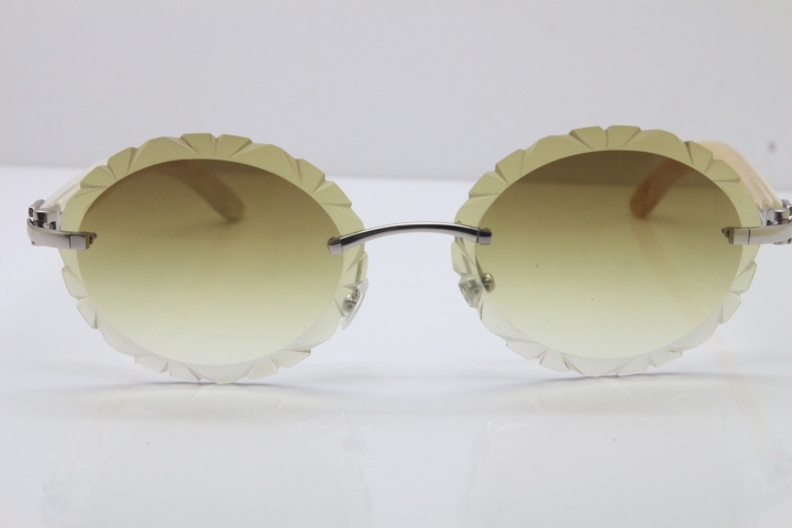 Cartier Rimless Original Genuine Natural Horn T8200761 Sunglasses In Gold Brown Carved Lens