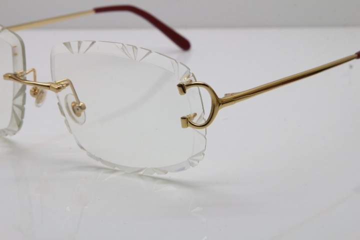 Cartier Rimless Metal Original T8200762 Eyeglasses in Silver Transparent Carved Lens