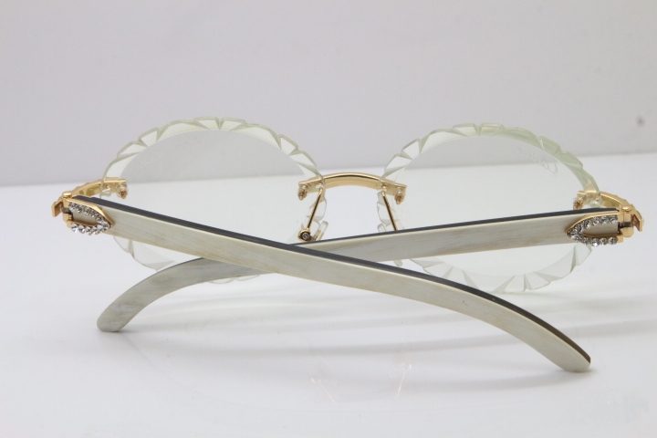 Cartier Big Stones White Inside Black Buffalo Horn T8200761 Rimless Optical In Silver Transparent Carved Lens