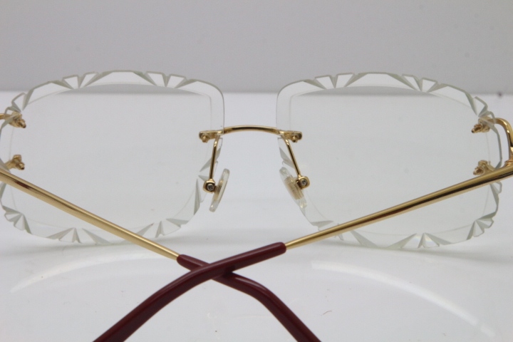 Cartier Rimless Metal Original T8200762 Eyeglasses in Gold Transparent Carved Lens