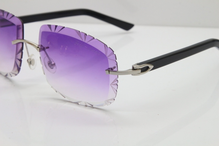 Cartier T8200762 Rimless Sunglasses In Silver Purple Carved Lens