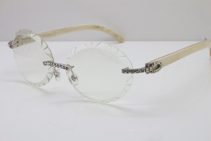 Cartier Big Stones White Genuine Natural Horn T8200761 Rimless Optical In Silver Transparent Carved Lens