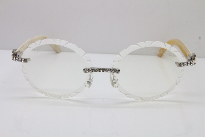 Cartier Big Stones White Genuine Natural Horn T8200761 Rimless Optical In Silver Transparent Carved Lens