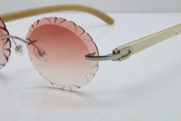 Cartier Rimless Original Genuine Natural Horn T8200761 Sunglasses In Gold Pink Carved Lens