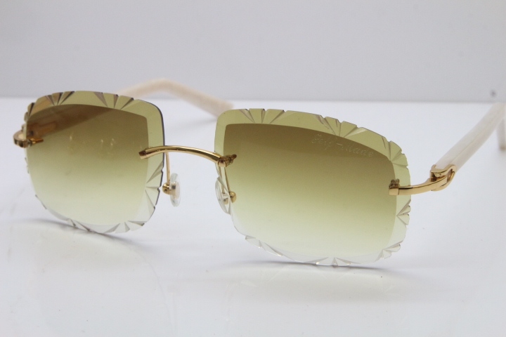 Cartier T8200762 Rimless Sunglasses In Gold Brown Carved Lens