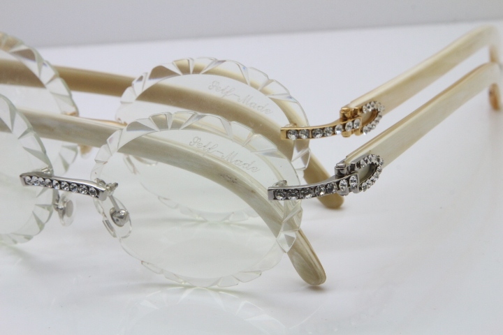 Cartier Big Stones White Genuine Natural Horn T8200761 Rimless Optical In Silver Transparent Carved Lens