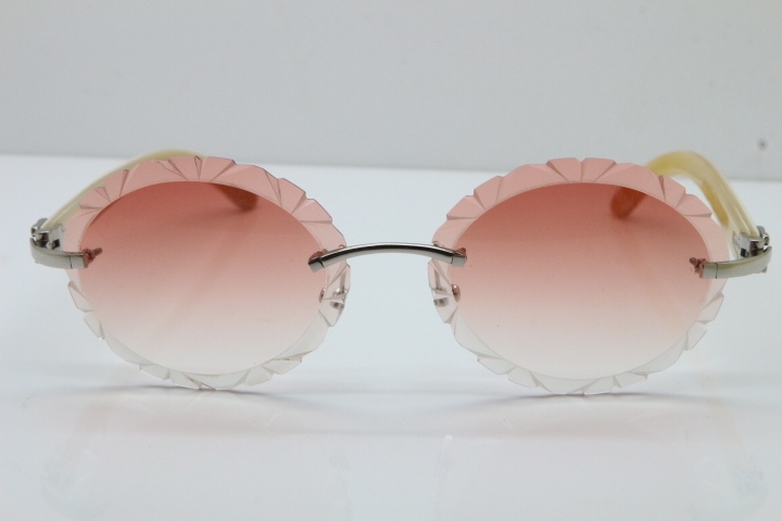 Cartier Rimless Original Genuine Natural Horn T8200761 Sunglasses In Gold Pink Carved Lens