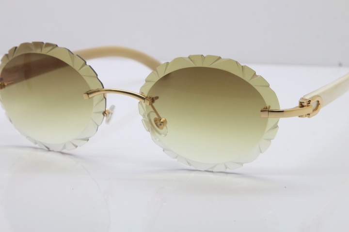 Cartier Rimless Original Genuine Natural Horn T8200761 Sunglasses In Gold Brown Carved Lens