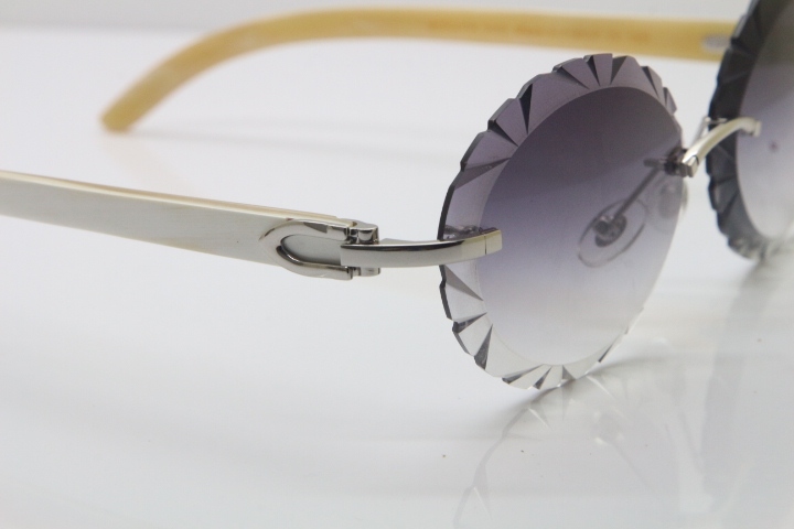 Cartier Rimless Original Genuine Natural Horn T8200761 Sunglasses In Gold Gray Carved Lens