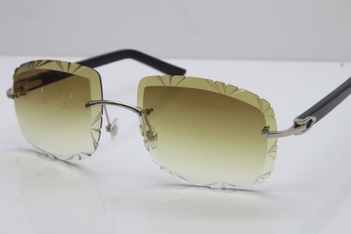 Cartier T8200762 Rimless Sunglasses In Gold Brown Carved Lens