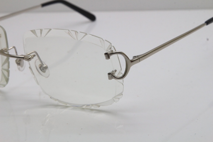 Cartier Rimless Metal Original T8200762 Eyeglasses in Silver Transparent Carved Lens