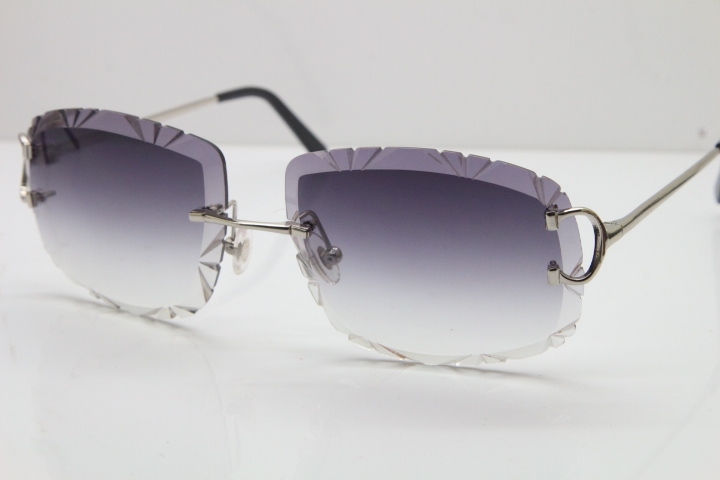 Cartier Rimless Metal Original T8200762 Sunglasses in Silver Gray Carved Lens