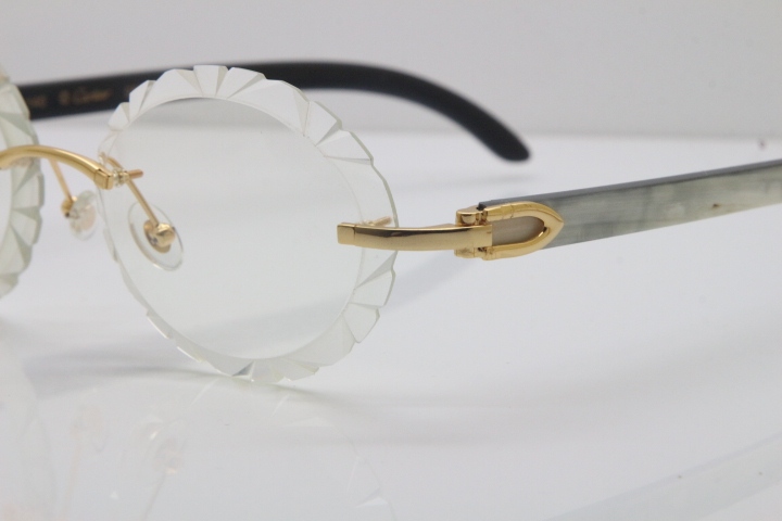 Cartier Rimless Original White Inside Black Buffalo Horn T8200761 Eyeglasses in Gold Transparent Carved Lens