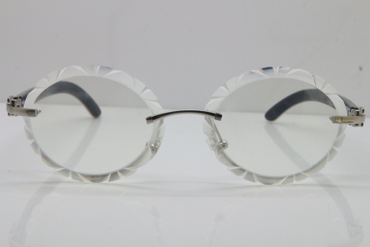 Cartier Rimless Original White Inside Black Buffalo Horn T8200761 Eyeglasses in Silver Transparent Carved Lens