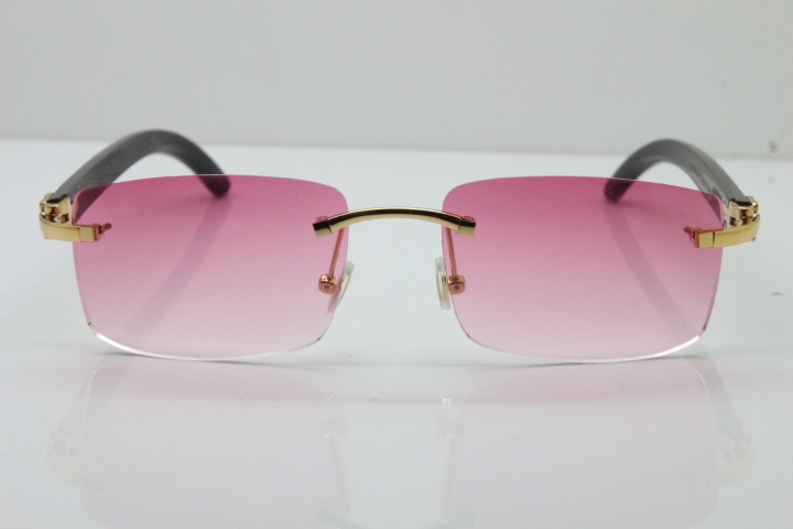 Cartier Rimless 8200758 SunGlasses Original Black Buffalo Horn Sunglasses in Silver Pink Lens
