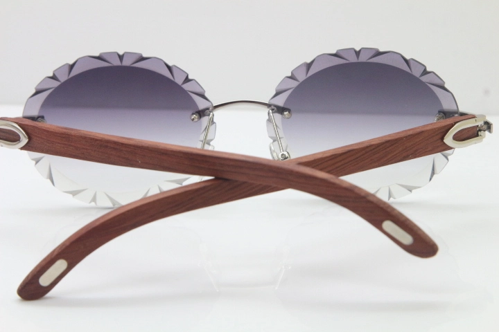 Cartier Rimless Original Wood T8200761 Sunglasses in Gold Gray Carved Lens
