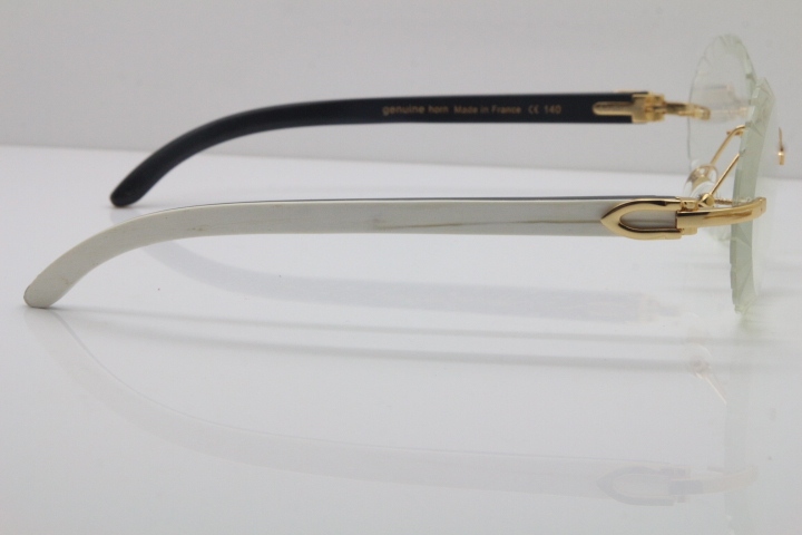 Cartier Rimless Original White Inside Black Buffalo Horn T8200761 Eyeglasses in Silver Transparent Carved Lens