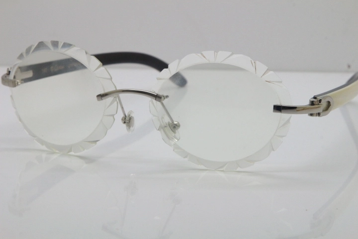 Cartier Rimless Original White Inside Black Buffalo Horn T8200761 Eyeglasses in Gold Transparent Carved Lens