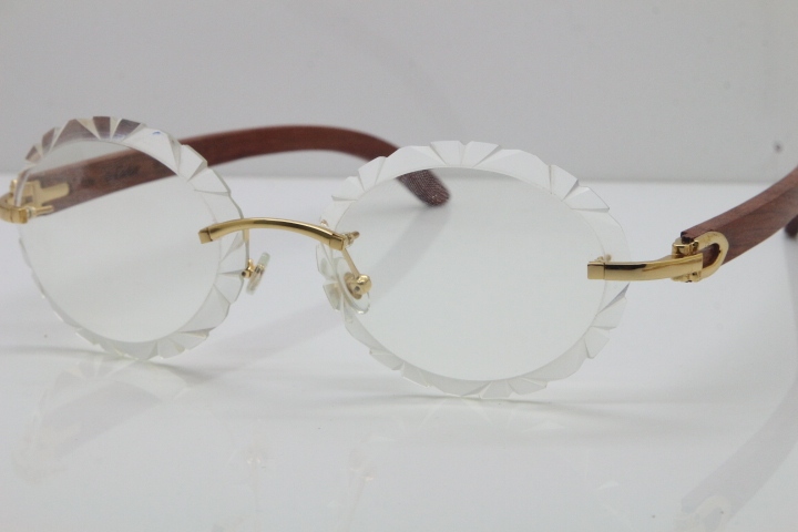 Cartier Rimless Original Wood T8200761 Eyeglasses in Silver Transparent Carved Lens