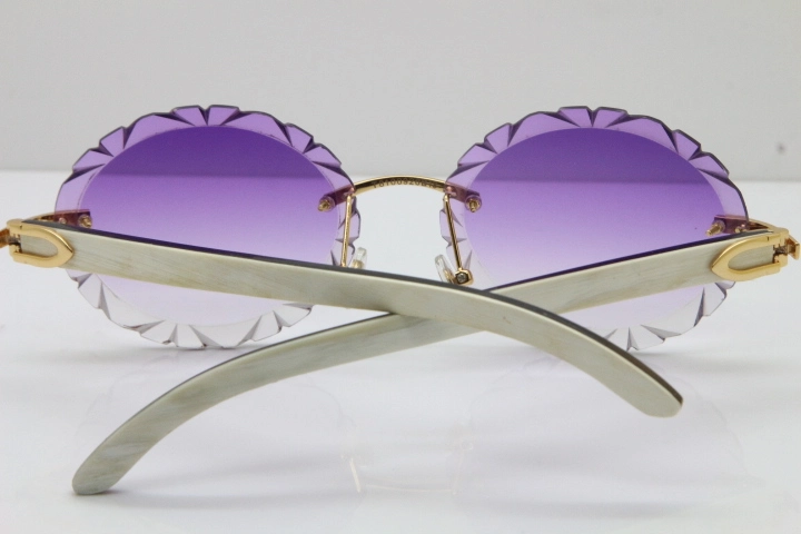 Cartier Rimless Original White Inside Black Buffalo Horn T8200761 Sunglasses in Gold Purple Carved Lens