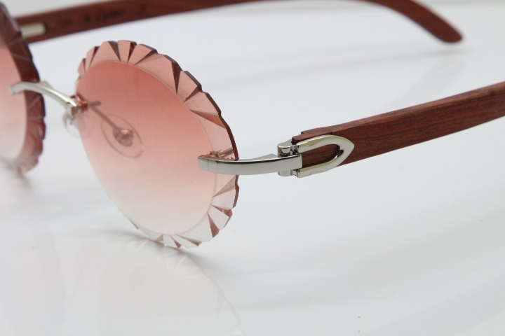 Cartier Rimless Original Wood T8200761 Sunglasses in Gold Pink Carved Lens