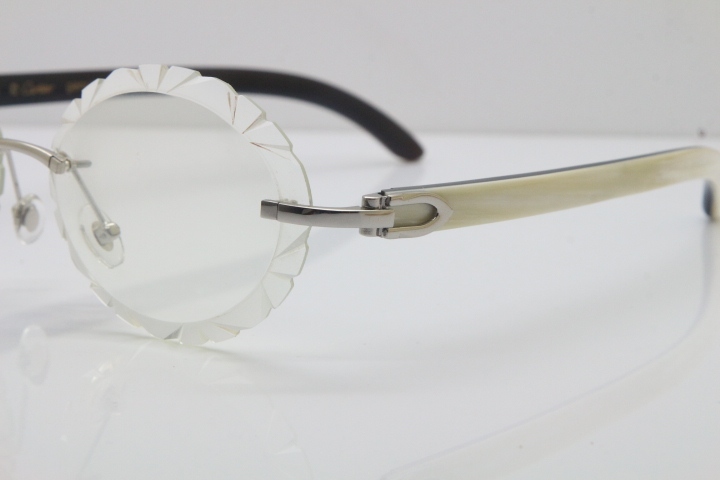 Cartier Rimless Original White Inside Black Buffalo Horn T8200761 Eyeglasses in Gold Transparent Carved Lens