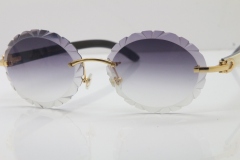 Cartier Rimless Original White Inside Black Buffalo Horn T8200761 Sunglasses in Gold Gray Carved Lens