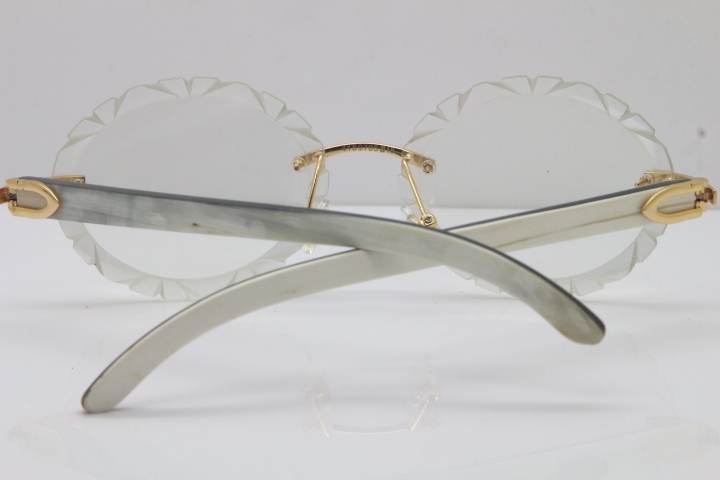 Cartier Rimless Original White Inside Black Buffalo Horn T8200761 Eyeglasses in Gold Transparent Carved Lens