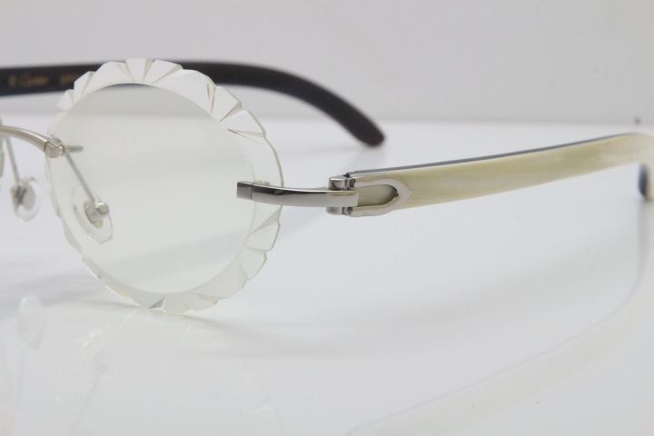 Cartier Rimless Original White Inside Black Buffalo Horn T8200761 Eyeglasses in Silver Transparent Carved Lens