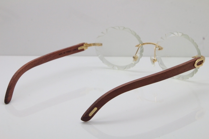 Cartier Rimless Original Wood T8200761 Eyeglasses in Silver Transparent Carved Lens