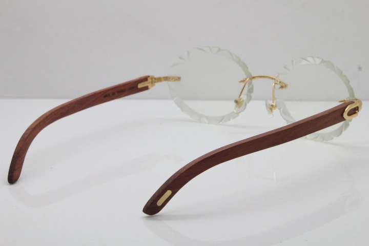 Cartier Rimless Original Wood T8200761 Eyeglasses in Gold Transparent Carved Lens