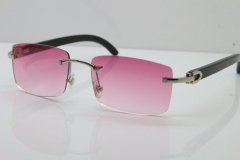 Cartier Rimless 8200758 SunGlasses Original Black Buffalo Horn Sunglasses in Silver Pink Lens